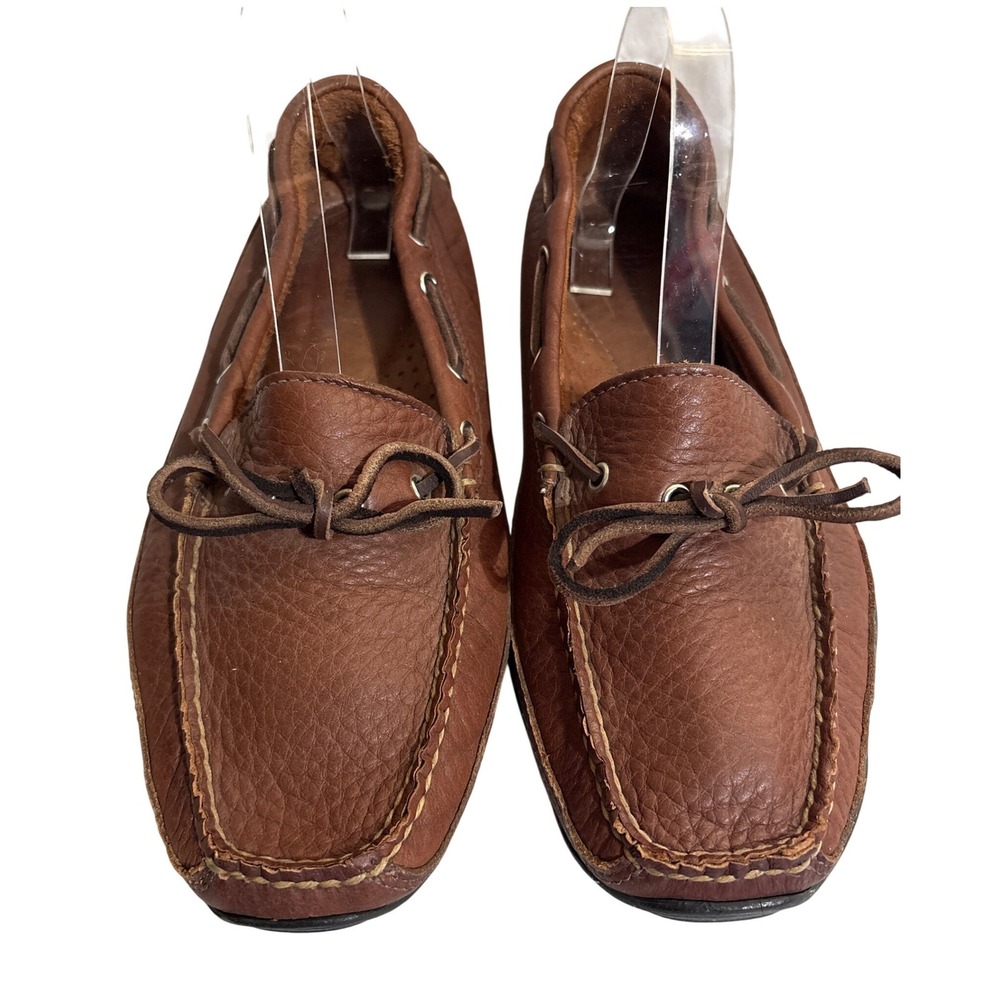 LL Bean Mens Handsewn Moccasins Brown Leather Vibram Sole Boat Shoes 9 0462